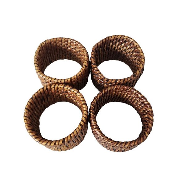 Woven Rattan Round Napkin Rings Set of 4 - Picture 4 of 6